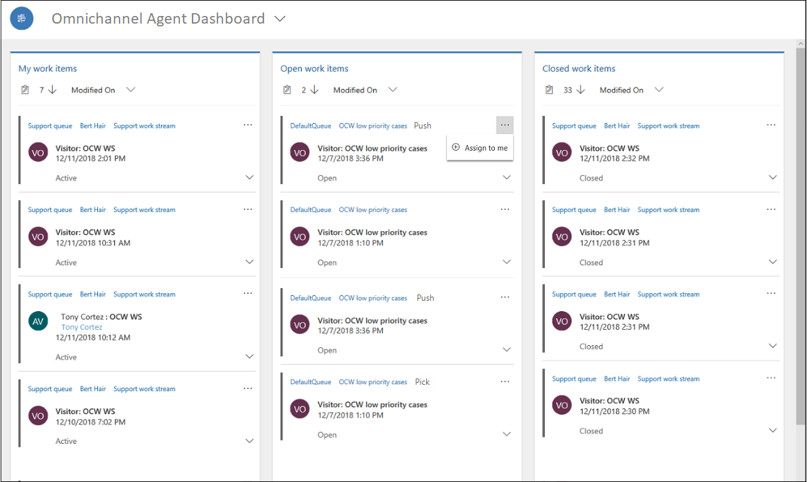 Agent dashboard of Omnichannel for Customer Service app.