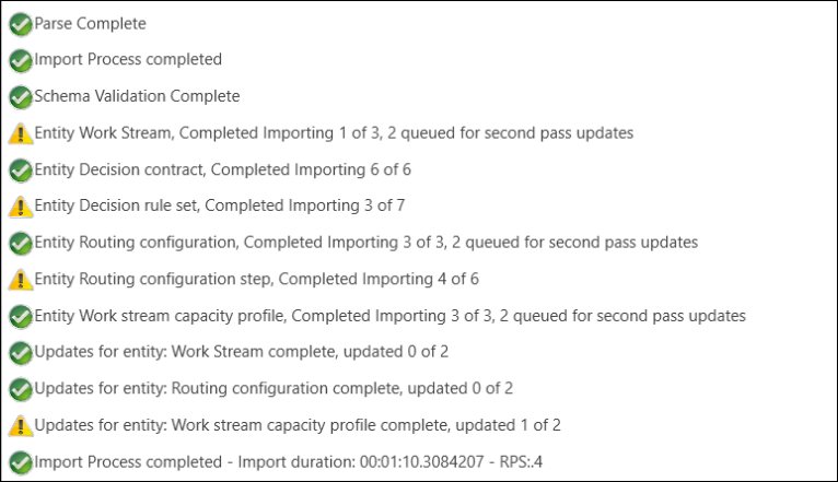 Yellow warnings that indicate errors during data import.