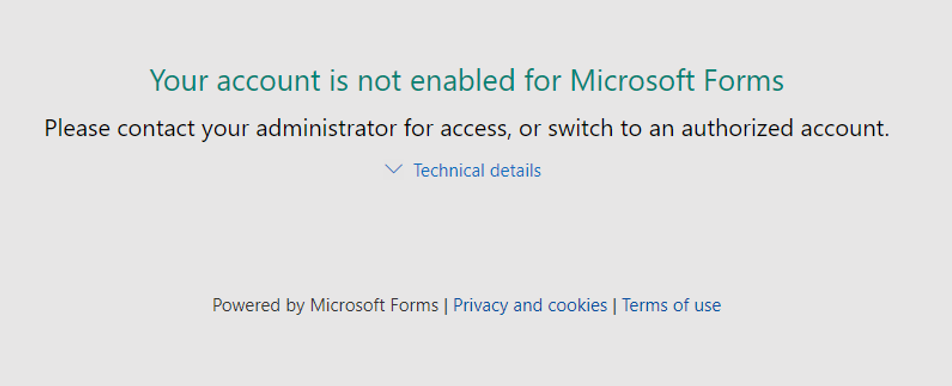 Forms Pro account not enabled error.