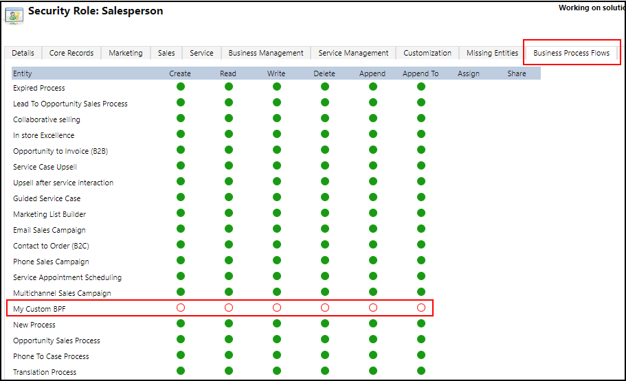 Assign privileges for your business process flow.