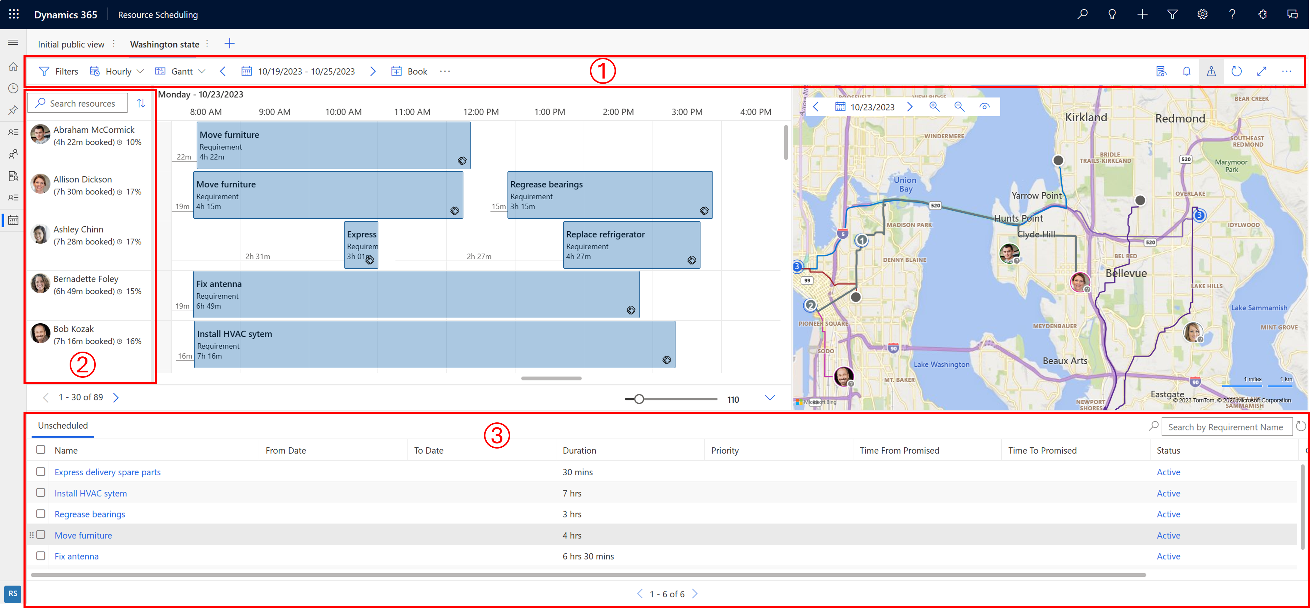 Screenshot of the new schedule board in Dynamics 365.