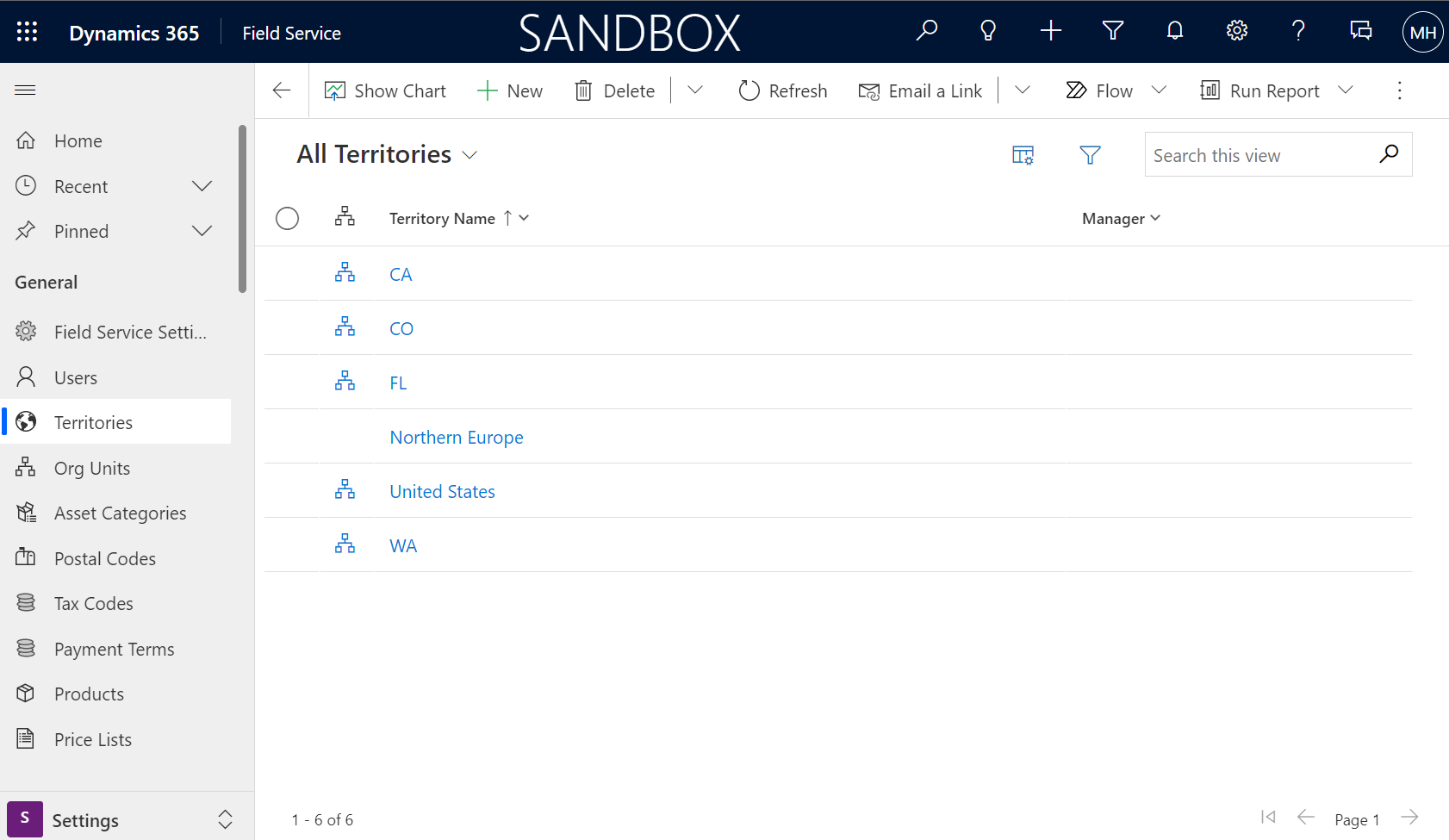 Screenshot of the list of territories.