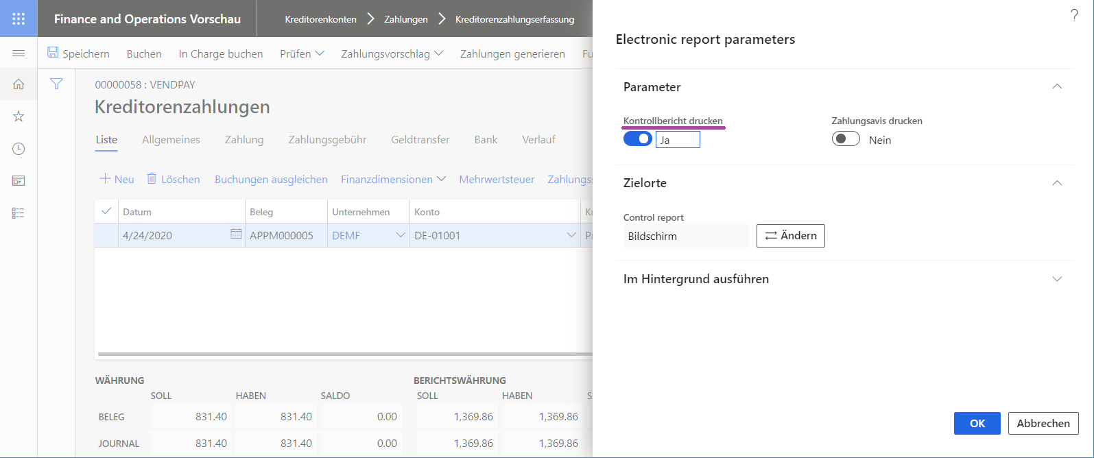 ER Vendor payment processing at runtime for the DE-AT user-preferred language.