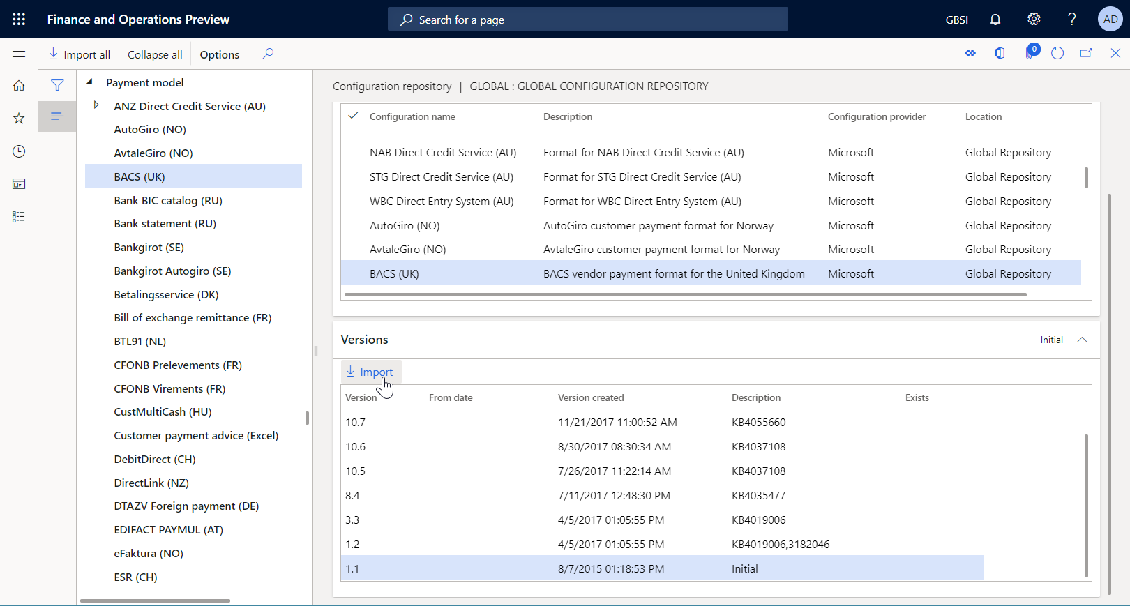 Configuration repository page.