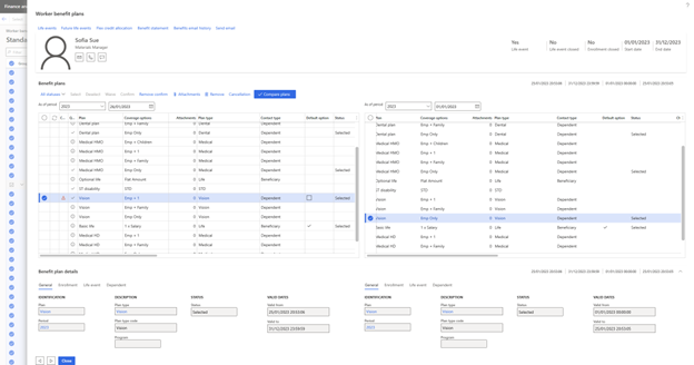 Work benefit plans dialog box.