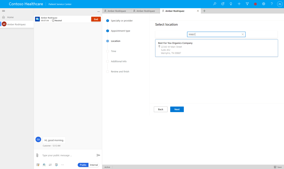 Selecting a location in the scheduling wizard.