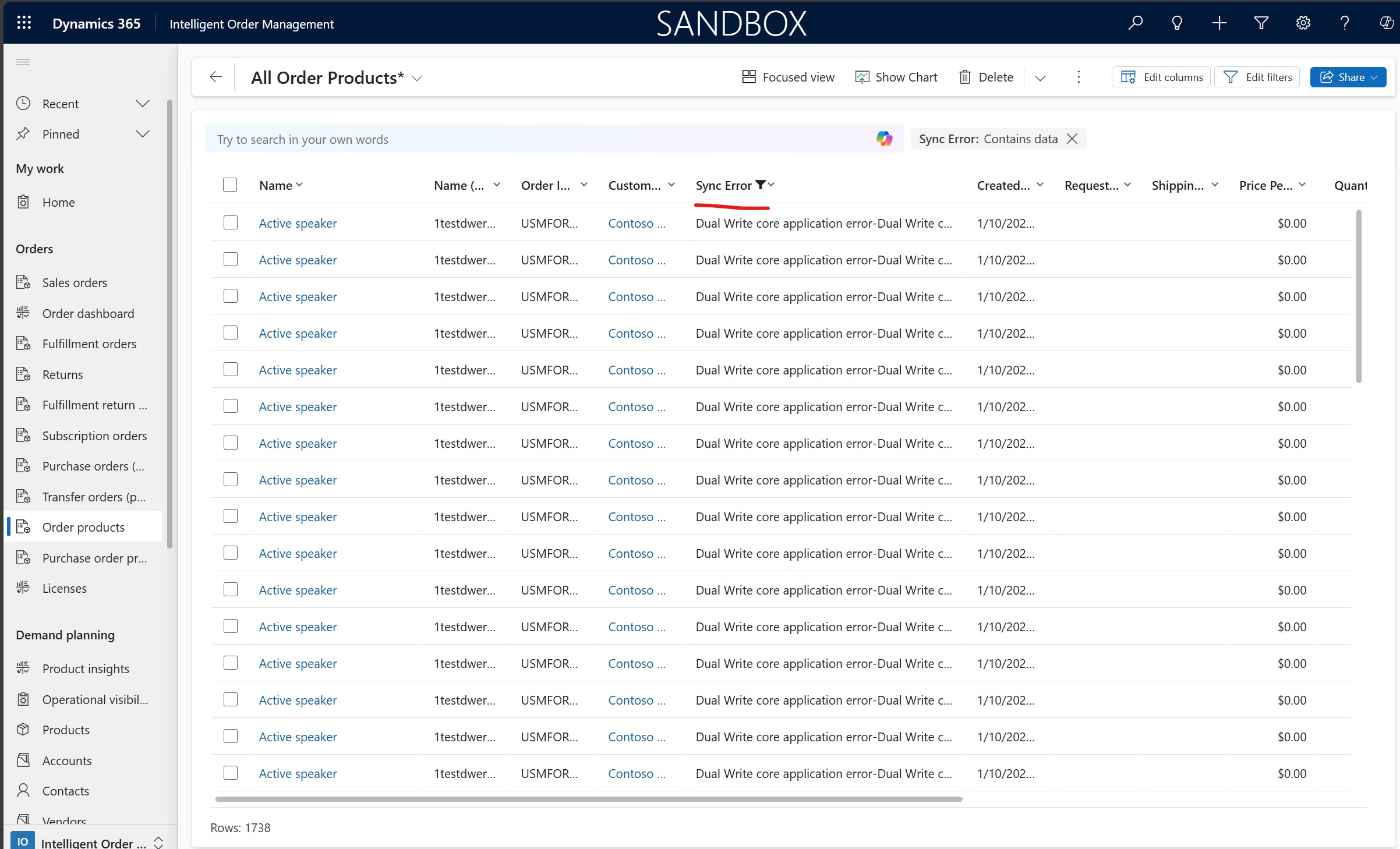 Screenshot that highlights the Sync Error field.