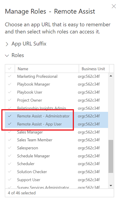 Screenshot of Dynamics 365 assigning app role.