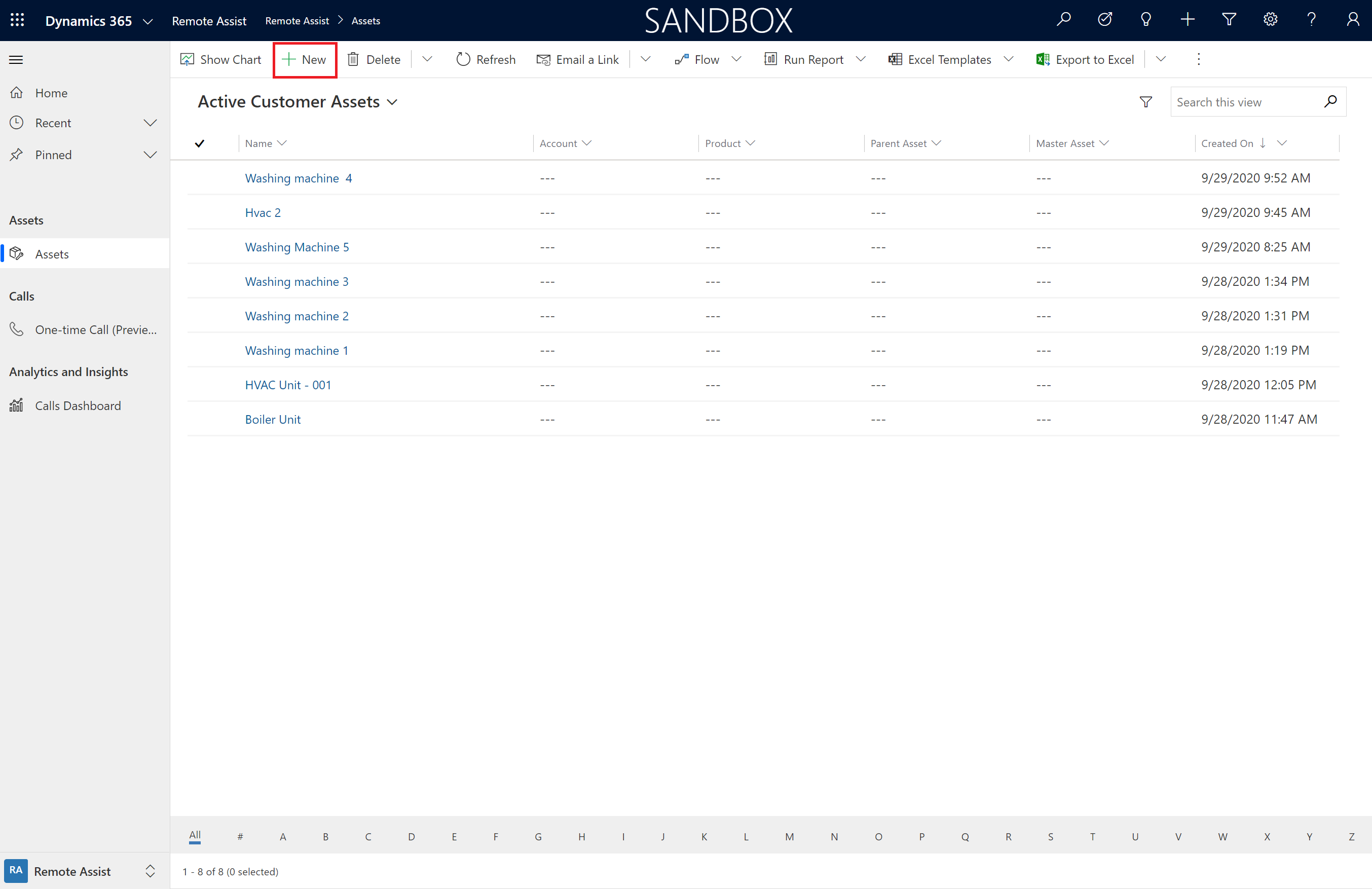 Screenshot of the Dynamics 365 Remote Assist model-driven app showing the "add new" option.