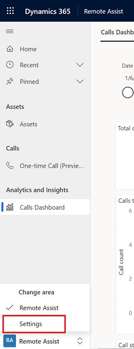 Change area to Settings in the Remote Assist model-driven app