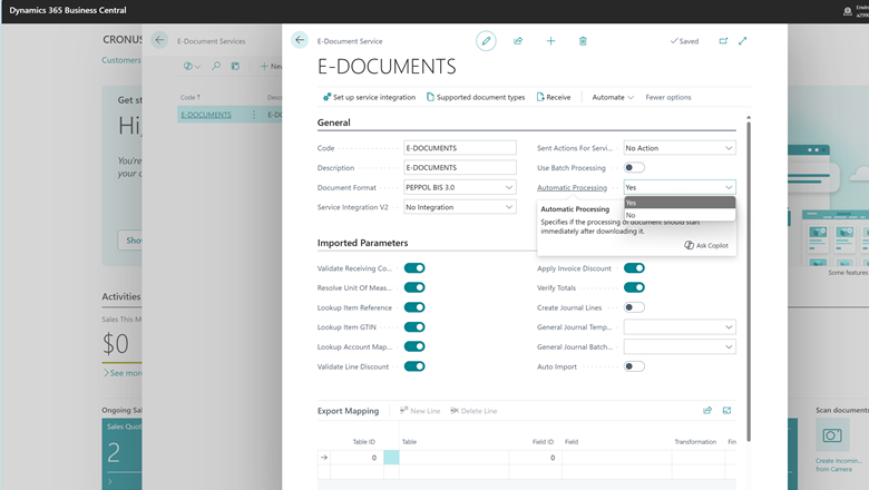 Setup using E-Documents in two steps