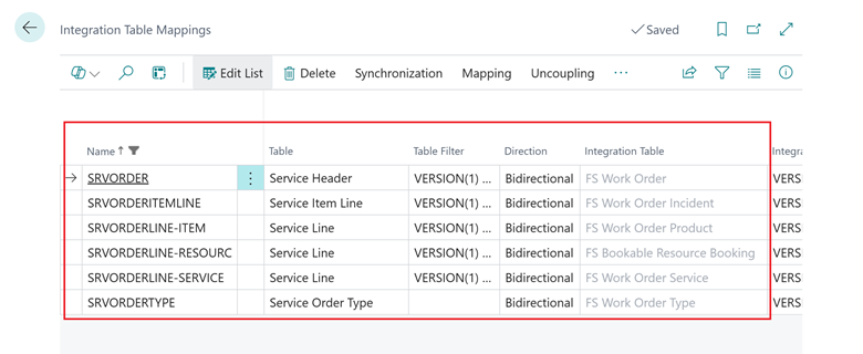 Show integration table mappings added when integrating Field Service with Service Management