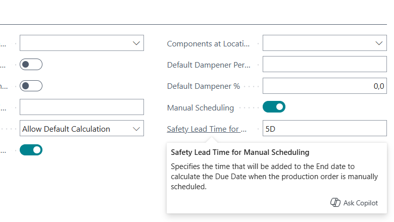 Manufacturing Setup page