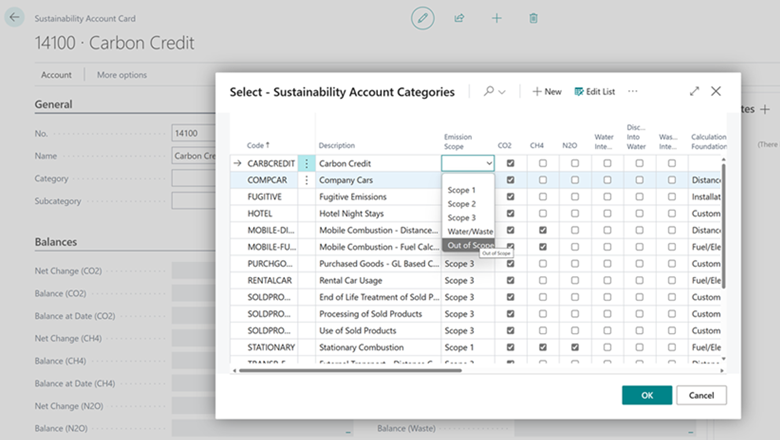 Out-of-scope option for the Sustainability Account Category