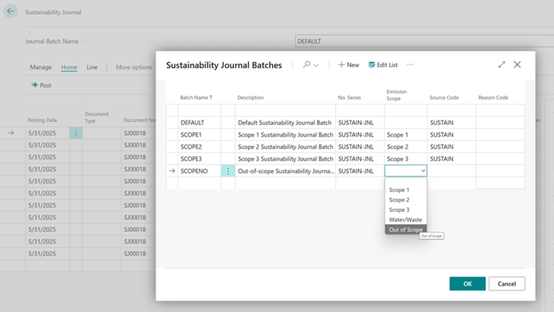 Out-of-scope option for the Sustainability Journal Batch