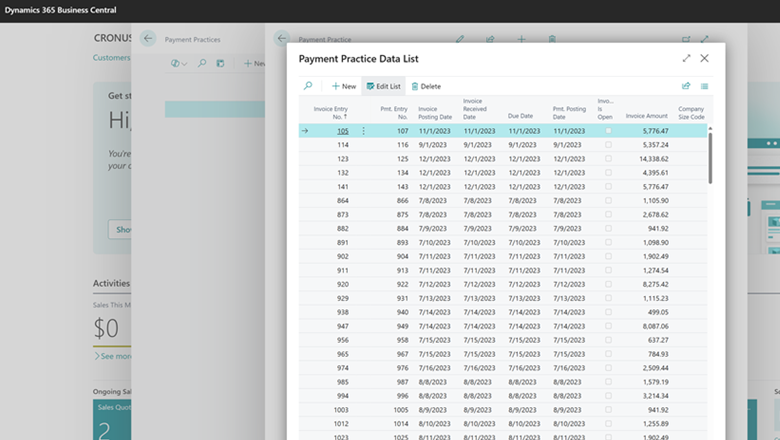 Payment Practice Data List