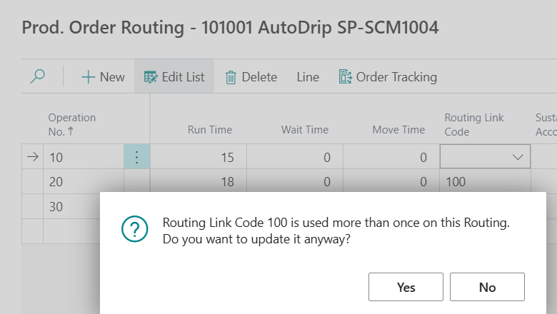 Routing link code confirmation