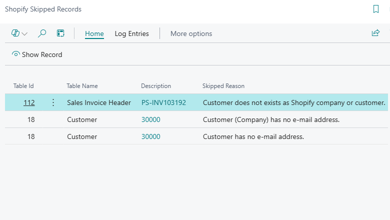Shopify Skipped Records