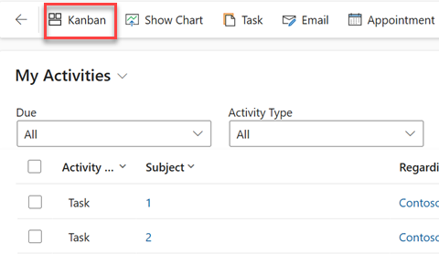 Screenshot of different views available in the activity grid.