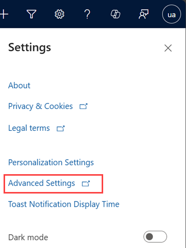 Advanced Settings link in the site map.