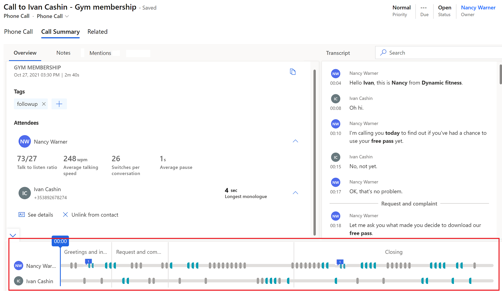 Screenshot of the playback timeline on the call summary page.