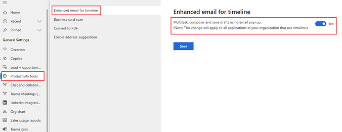 Enable enhanced email for timeline option.