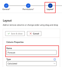 A screenshot of the column names in the **Layout** step of the forecast configuration