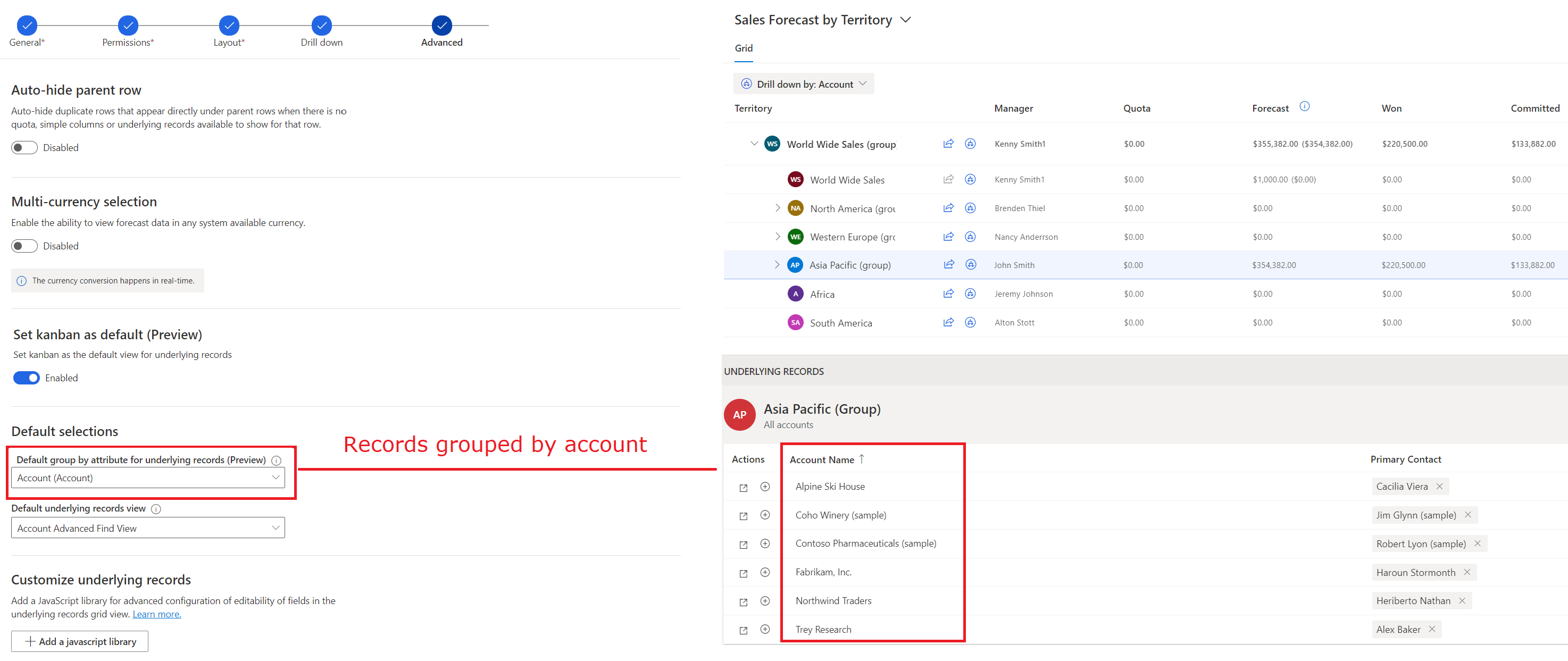 A screenshot of the group by attribute option and how the records are grouped based on the selected attribute.