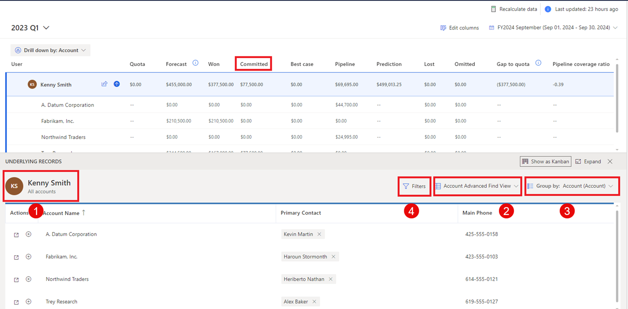 Screen shot of the underlying opportunity grid.