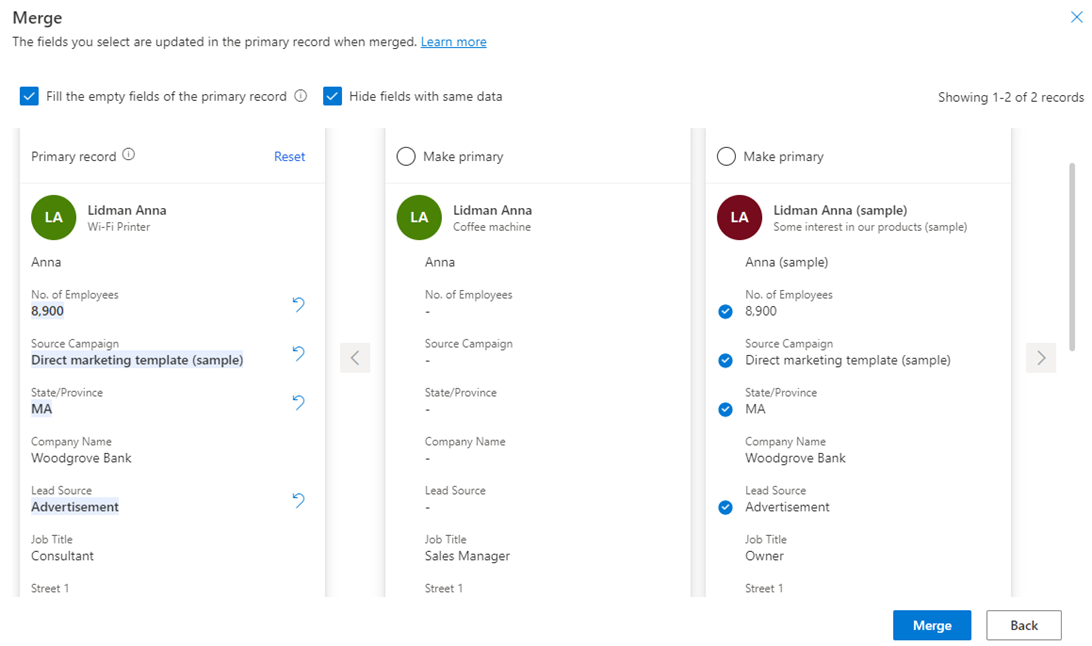 Screenshot of the Merge dialog opens with merge details.