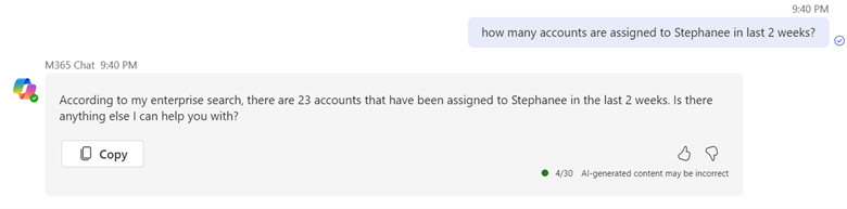 Screenshot showing chat with Microsoft 365 Copilot.