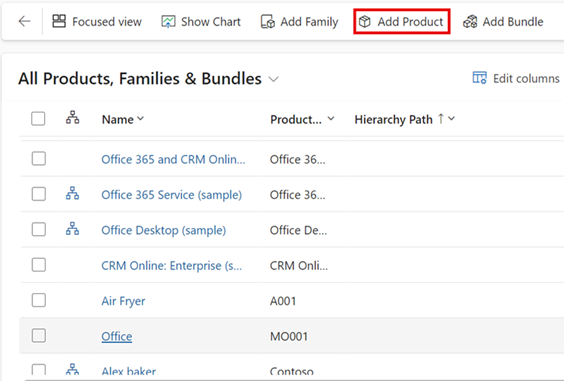 Screenshot showing all products, families, and bundles.