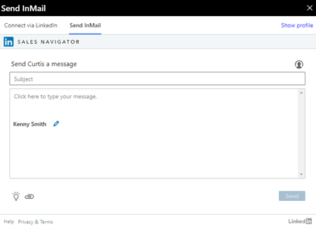 LinkedIn Send InMail side pane.