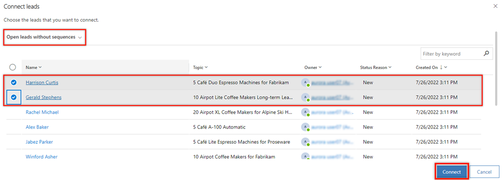 Select lead records to connect