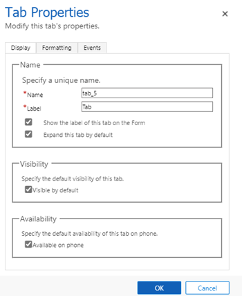 Tab properties dialog