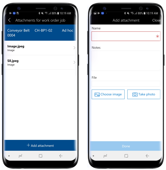 View and add attachments for a work order job.