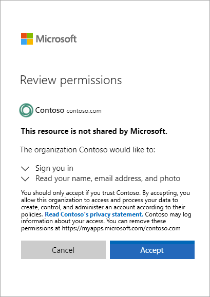 Screenshot showing the Review permissions page.