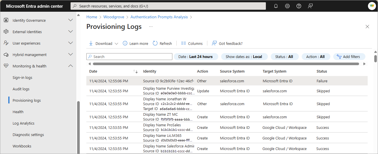 Screenshot of the provisioning logs showing a variety of details.