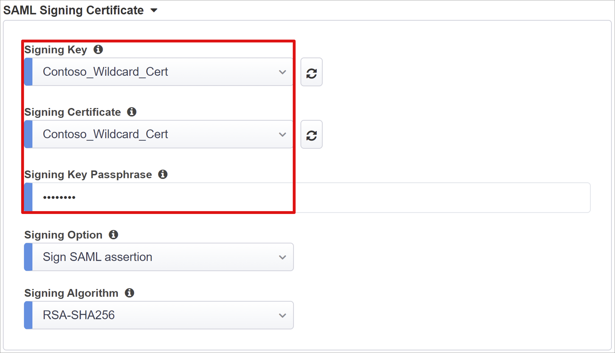 Screenshot for Azure configuration - Add signing certificates info.