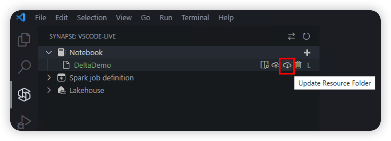 Screenshot of download notebook resource in VS Code.