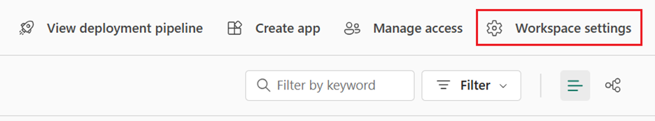 Screenshot showing where to select Workspace settings in the Fabric UI.