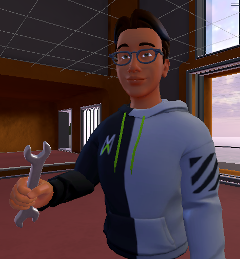 Screen shot of an avatar holding the Wrench.