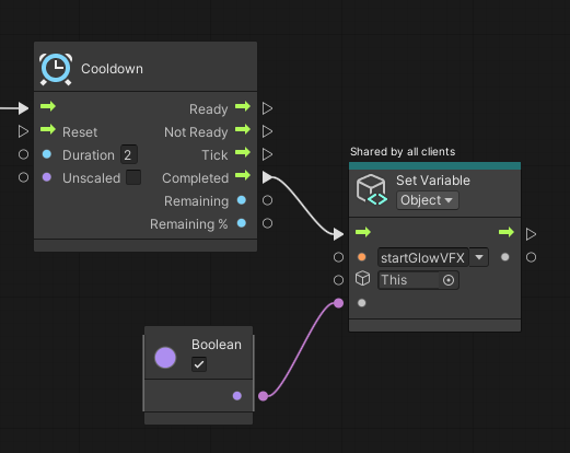 A screen shot of the nodes that turn the sparkly vapor particle effect back on.