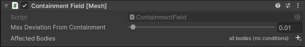 Screen shot of the Containment Field script options in the Inspector.