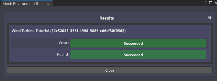 A screenshot a window in Unity showing that the environment was uploaded properly.