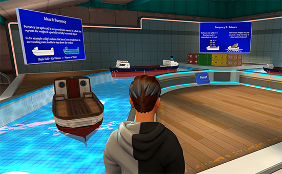 A screen shot of the Mass, Buoyance, and Balance exhibit.