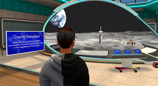 A screen shot of the Gravity Simulator exhibit.