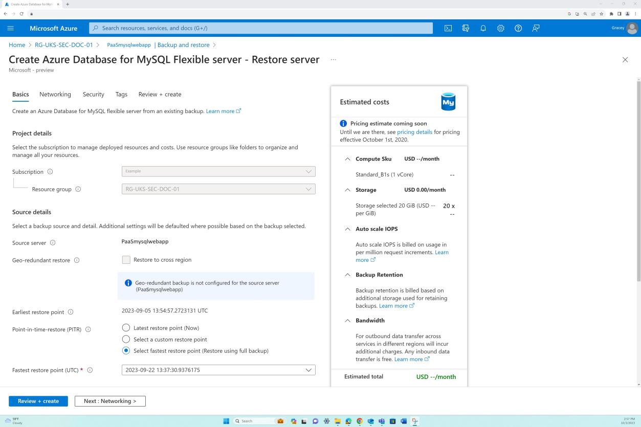 Azure backup and restore settings.