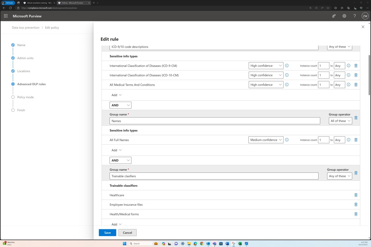 Microsoft Purview data loss prevention policies.