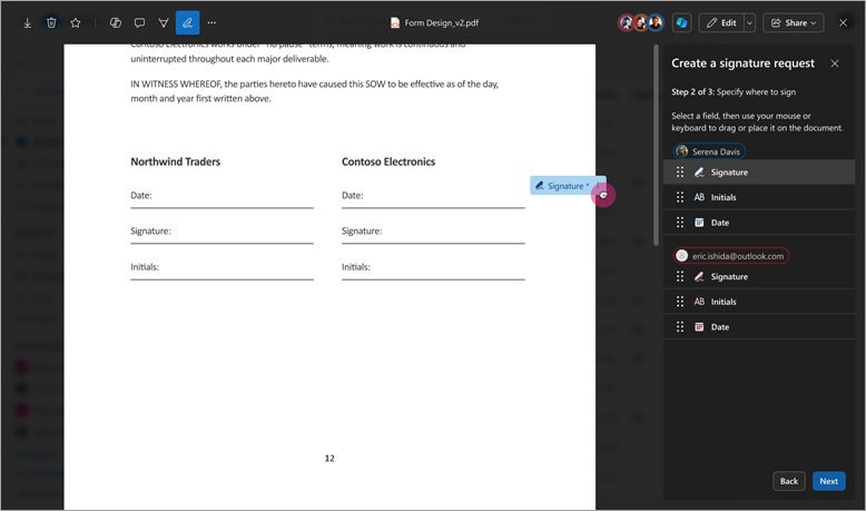 Screenshot of the Specify where to sign panel.